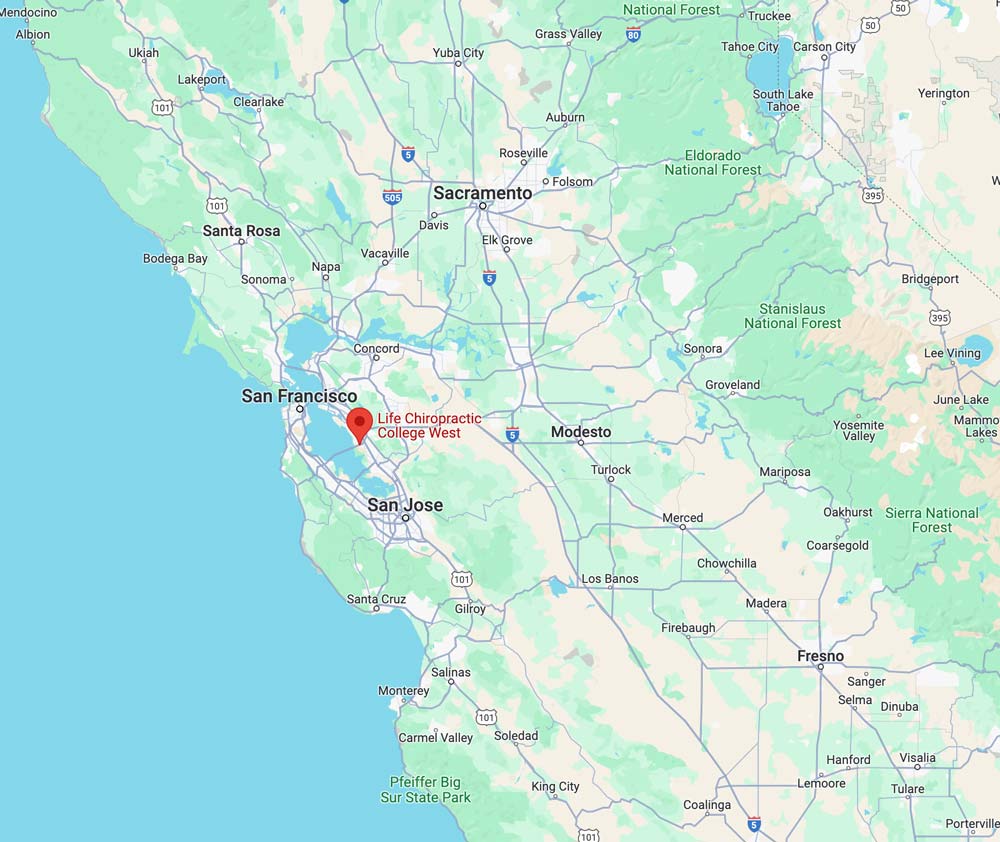 Map showing Life Chiropractic College West's location in Northern California