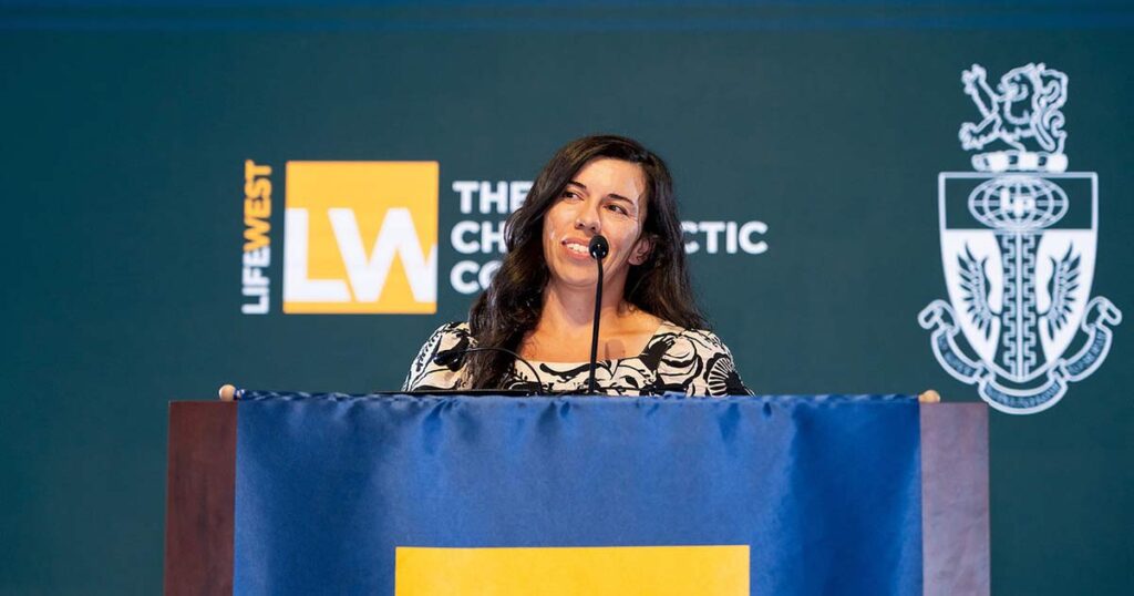 Dr. Danielle Perna-Amari - Life West Alumni - Speaking at the Investiture of Dr. Peter Kevorkian