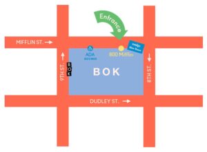 Map showing entrance to Ohm Chiropractic in Philadelphia, PA