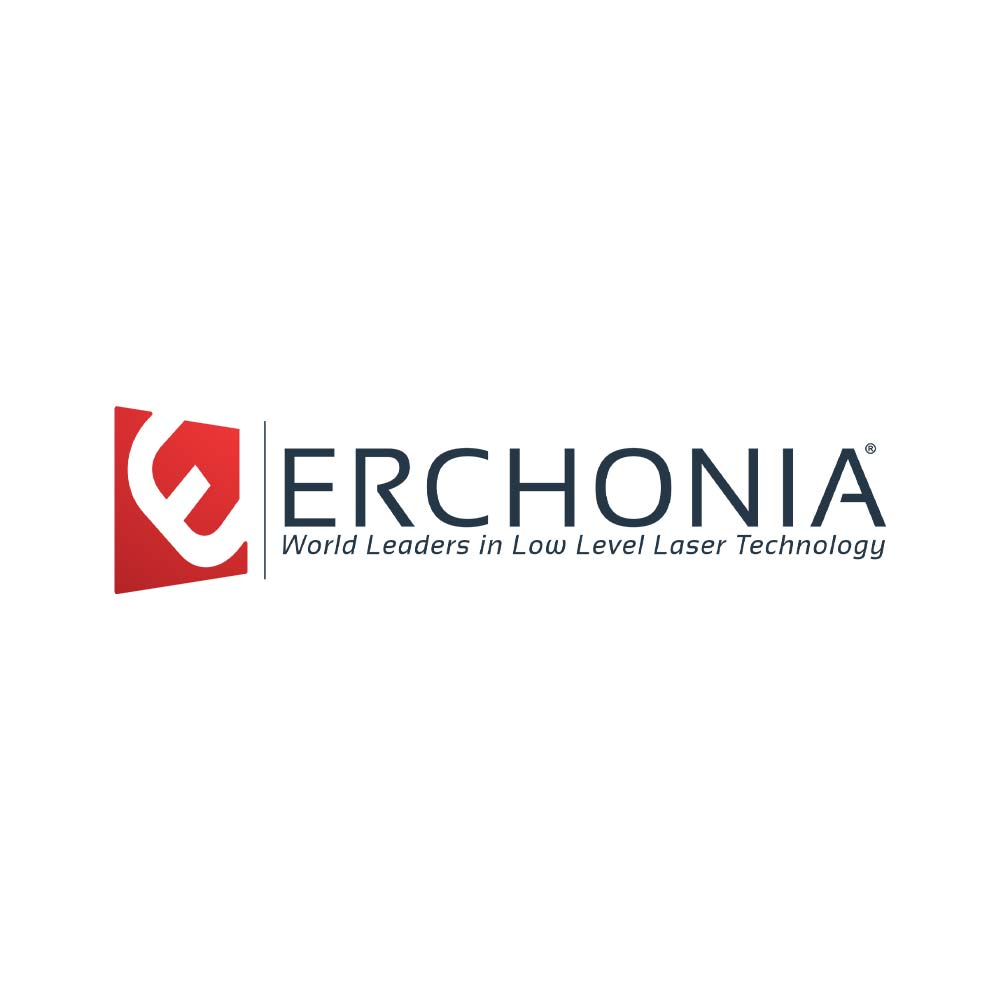 ERCHONIA logo featuring a red shield emblem and the company name with the slogan 'World Leaders in Low Level Laser Technology'.