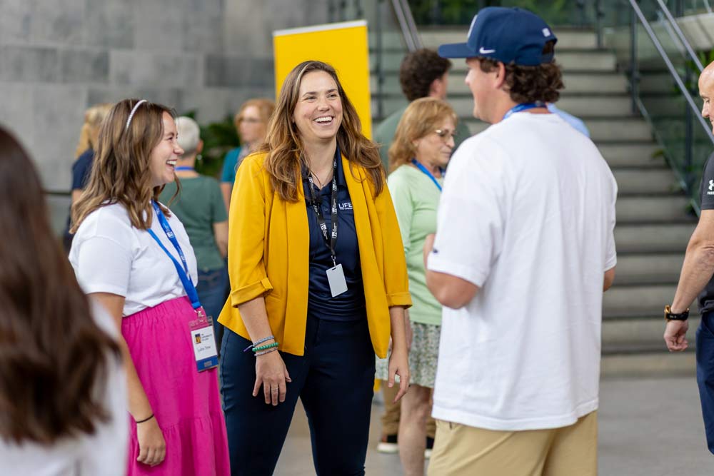 Dr. Jessica Rivera talking with students at Life West Nebraska's Discovery Day event